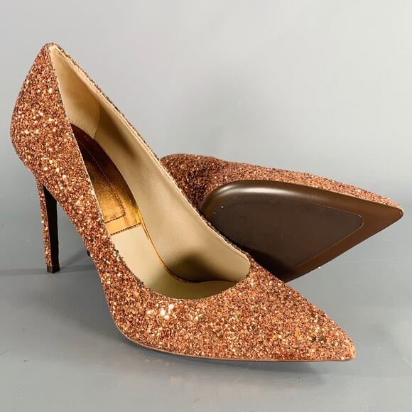 MICHAEL KORS COLLECTION Size 9.5 Copper Glittered Leather Trim Stiletto Pumps - Picture 5 of 10